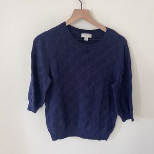 RACHEL COMEY Navy Pullover Sweater Cotton Wool Mix 3/4 Sleeve Medium